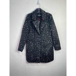Steve Madden Women’s Faux Shearling Leopard Print Coat Jacket Black Size Medium
